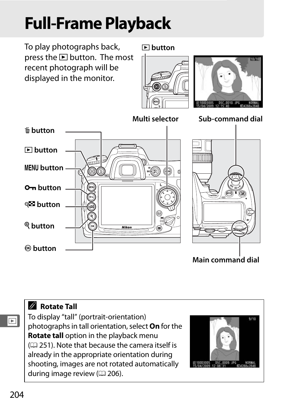 Full-frame playback | Nikon D300s User Manual | Page 230 / 432