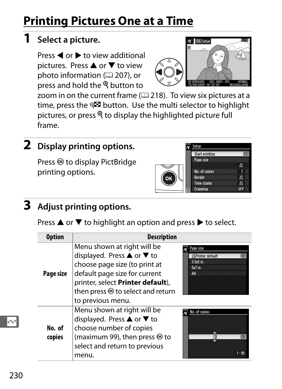 Printing pictures one at a time | Nikon D300s User Manual | Page 256 / 432