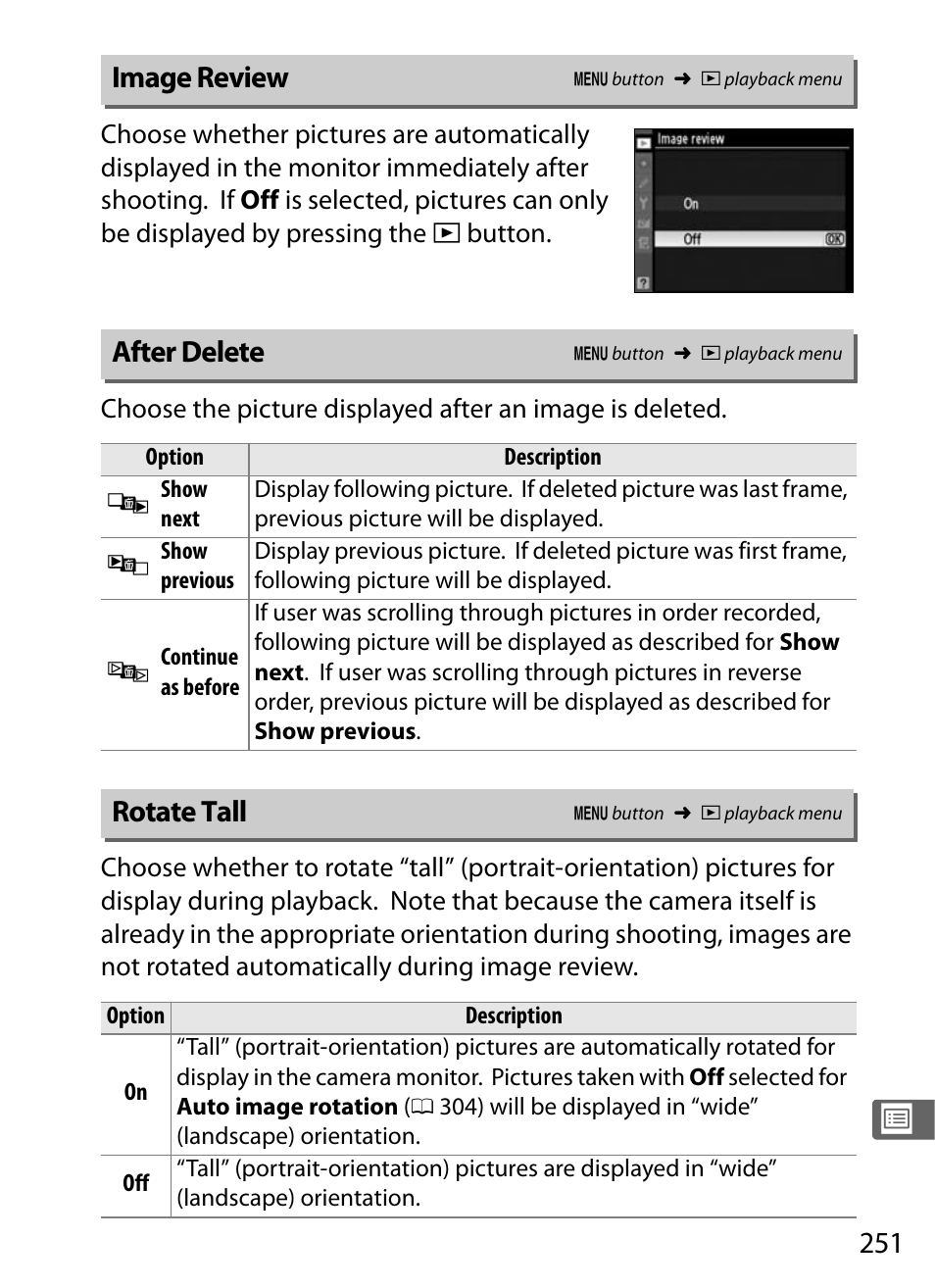 Image review, After delete, Rotate tall | Nikon D300s User Manual | Page 277 / 432