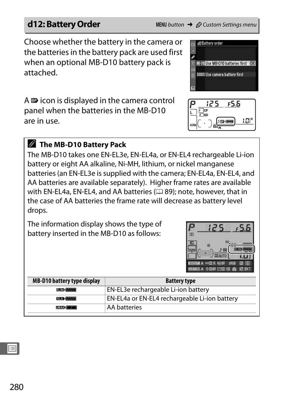 D12: battery order | Nikon D300s User Manual | Page 306 / 432