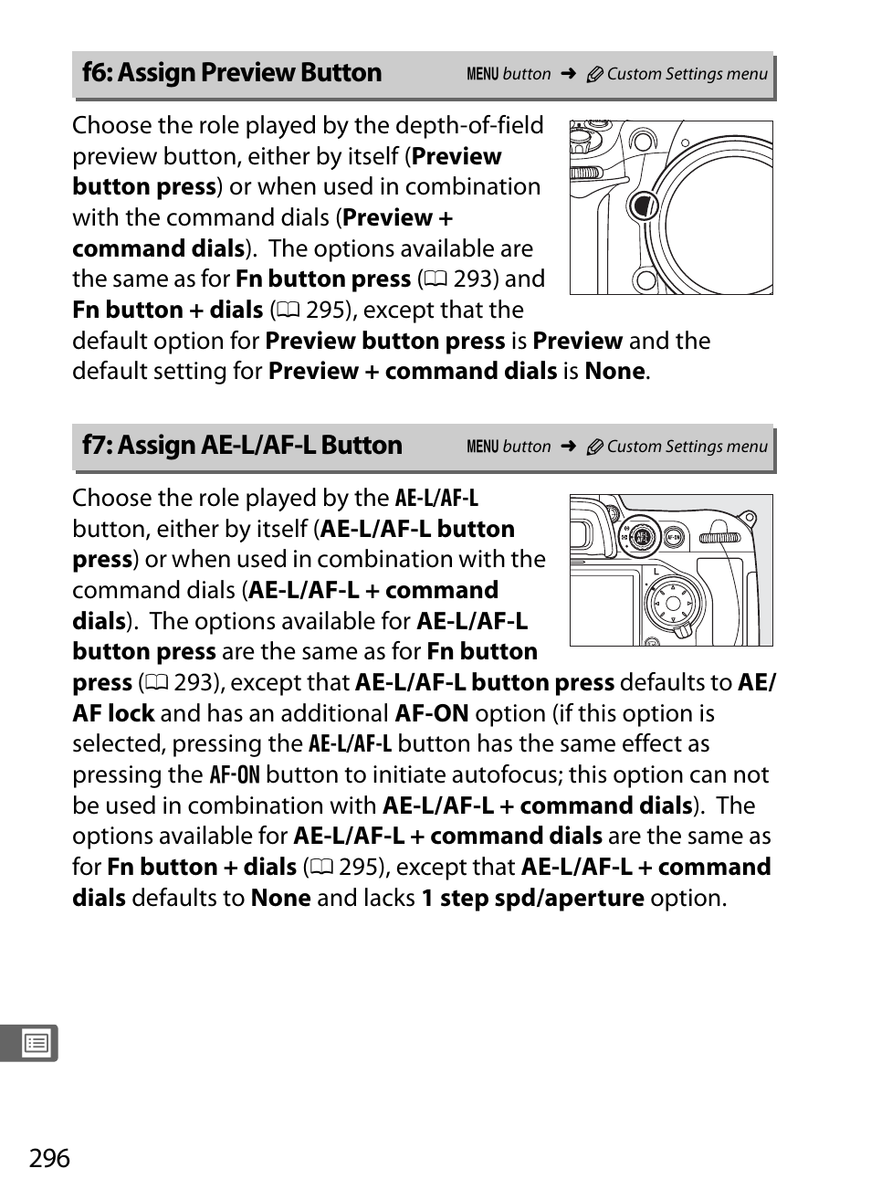 F6: assign preview button, F7: assign ae-l/af-l button | Nikon D300s User Manual | Page 322 / 432