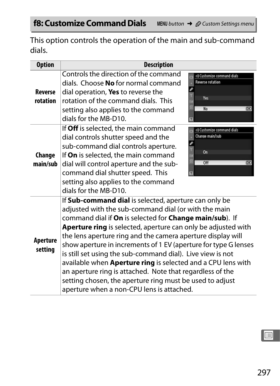 F8: customize command dials | Nikon D300s User Manual | Page 323 / 432