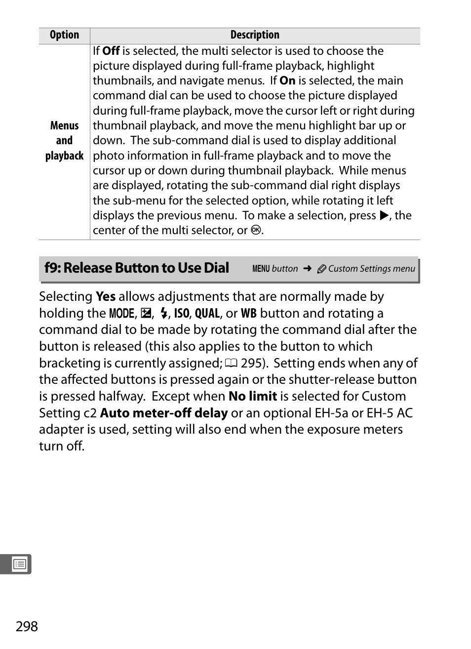 F9: release button to use dial | Nikon D300s User Manual | Page 324 / 432