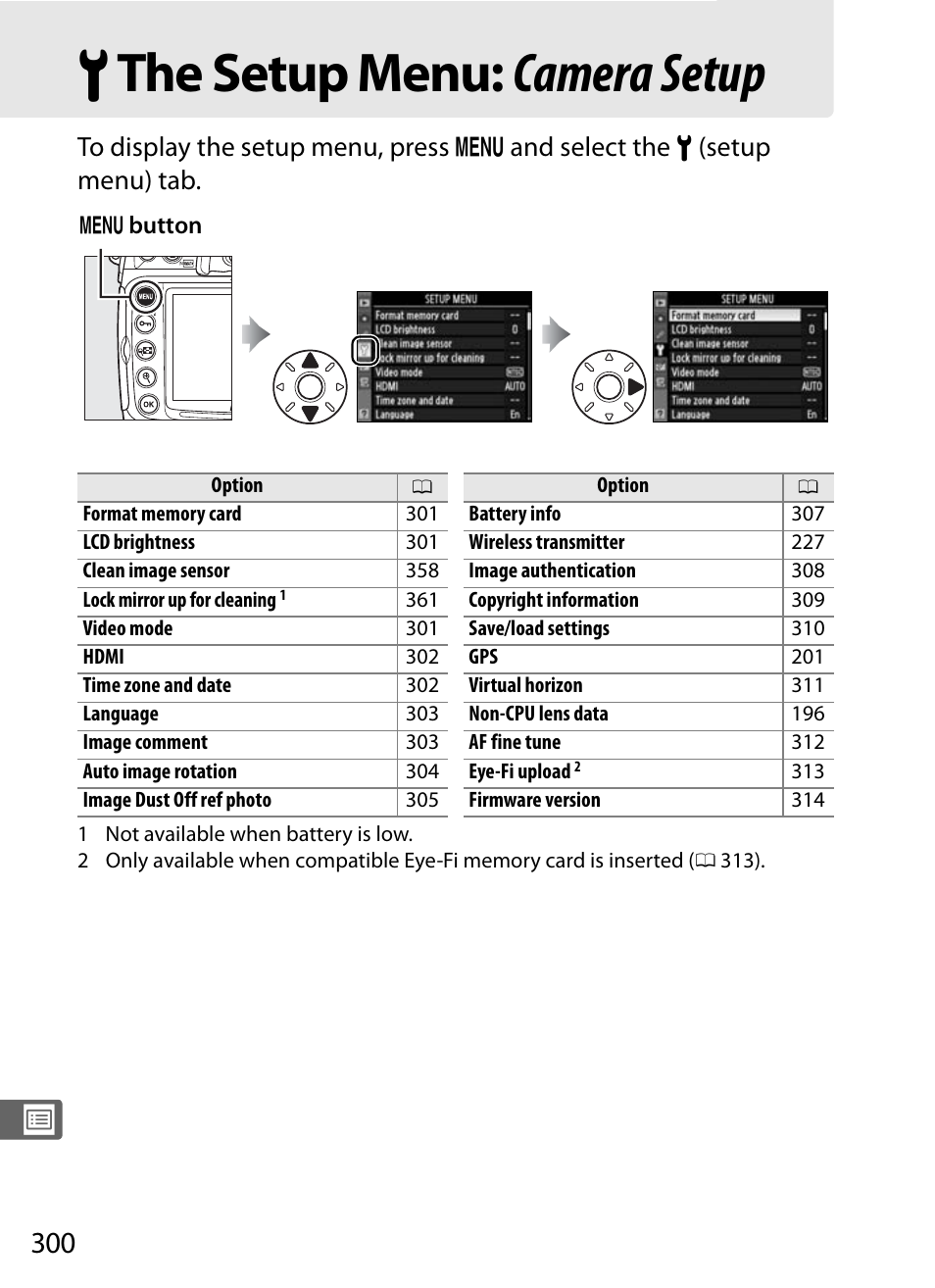 The setup menu: camera setup, Bthe setup menu: camera setup | Nikon D300s User Manual | Page 326 / 432