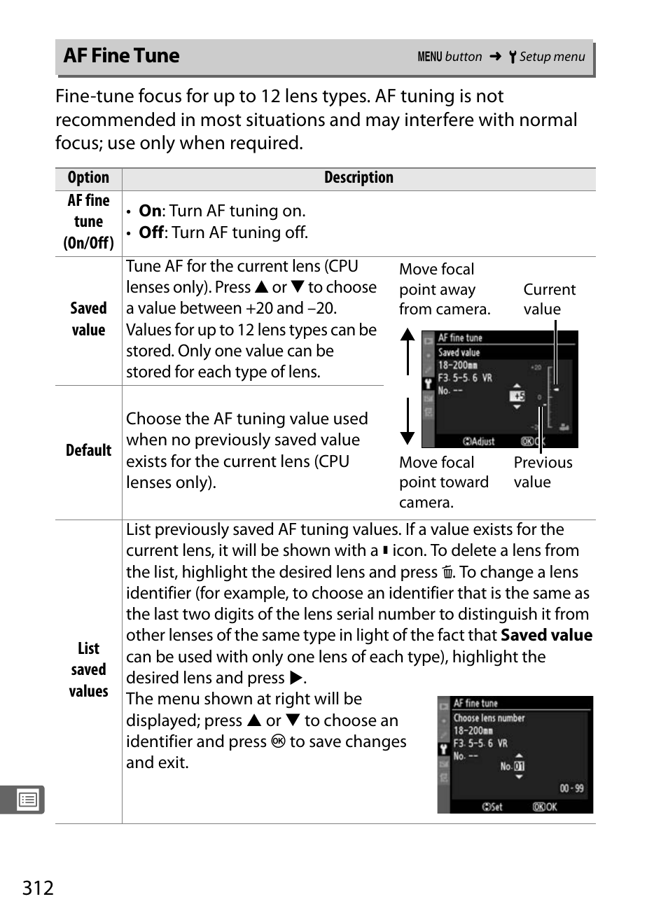 Af fine tune | Nikon D300s User Manual | Page 338 / 432