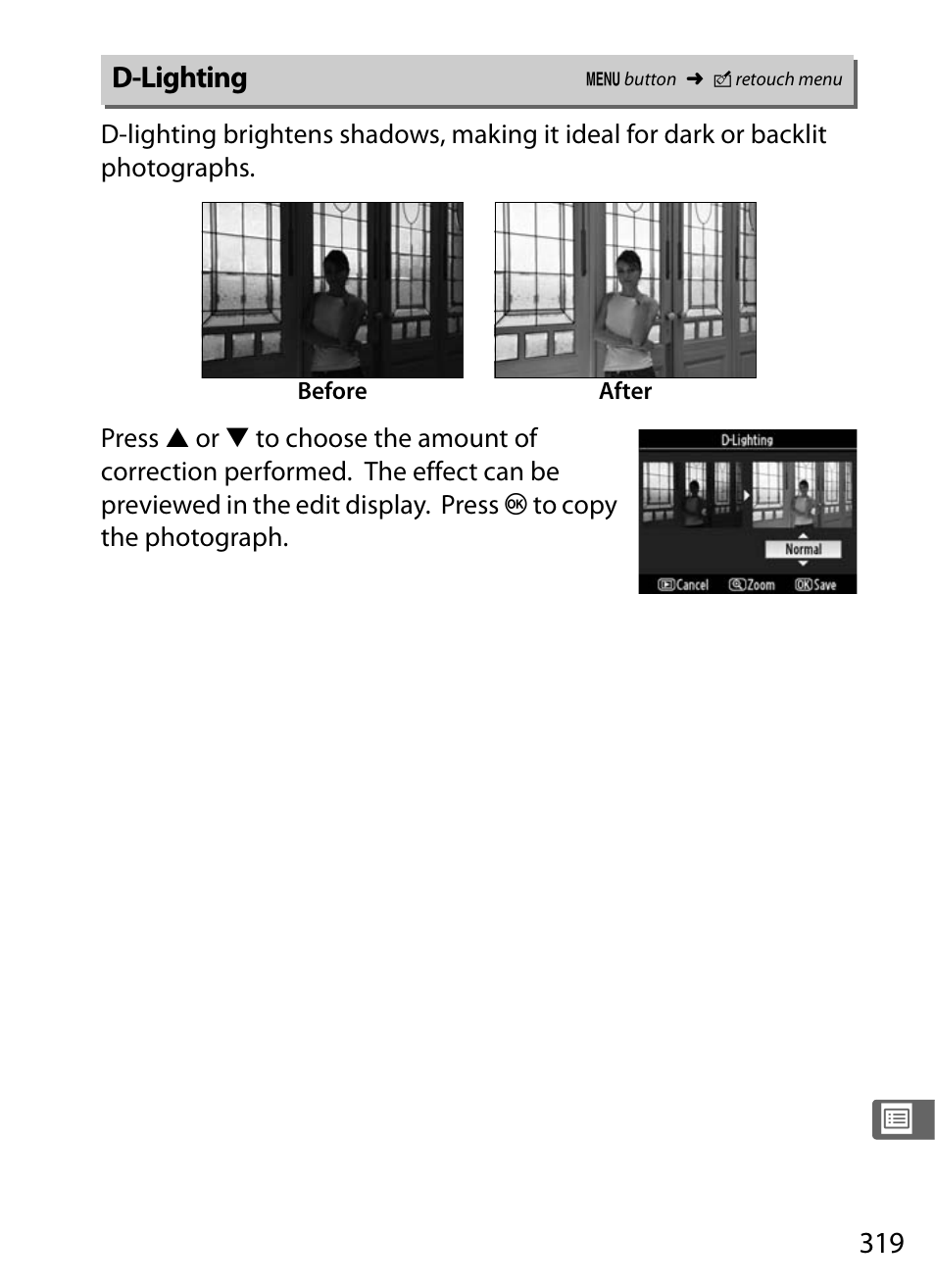 D-lighting | Nikon D300s User Manual | Page 345 / 432