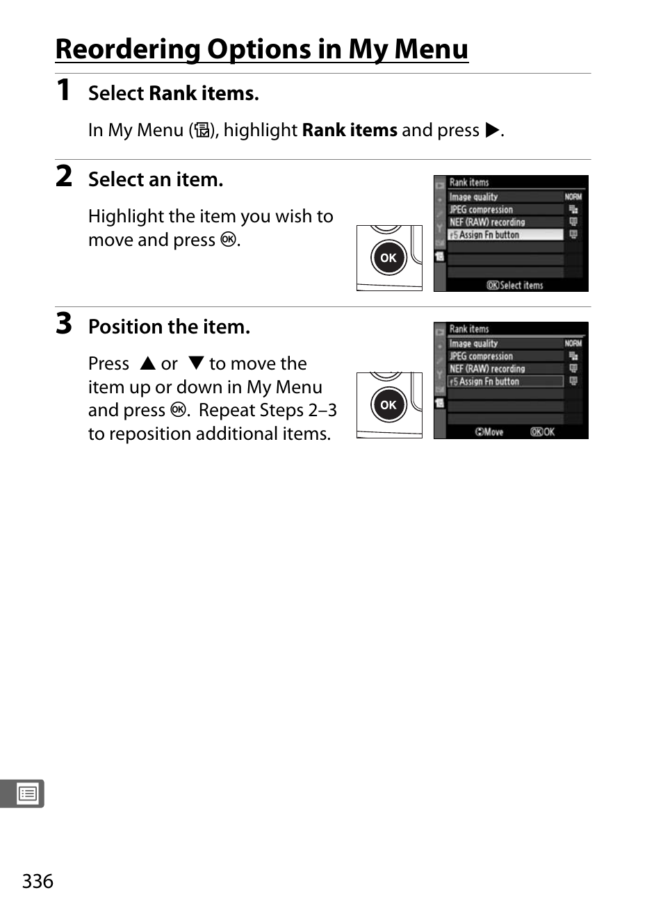 Reordering options in my menu | Nikon D300s User Manual | Page 362 / 432