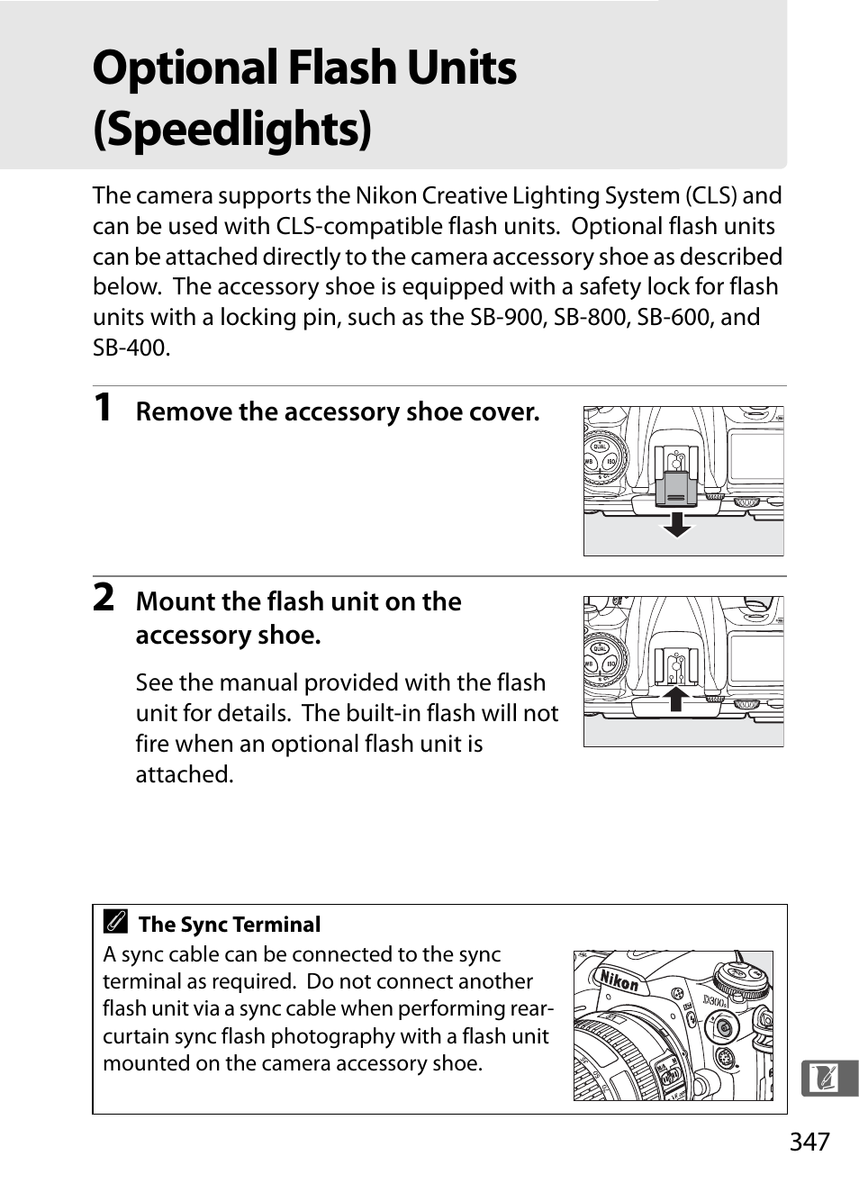 Optional flash units (speedlights) | Nikon D300s User Manual | Page 373 / 432