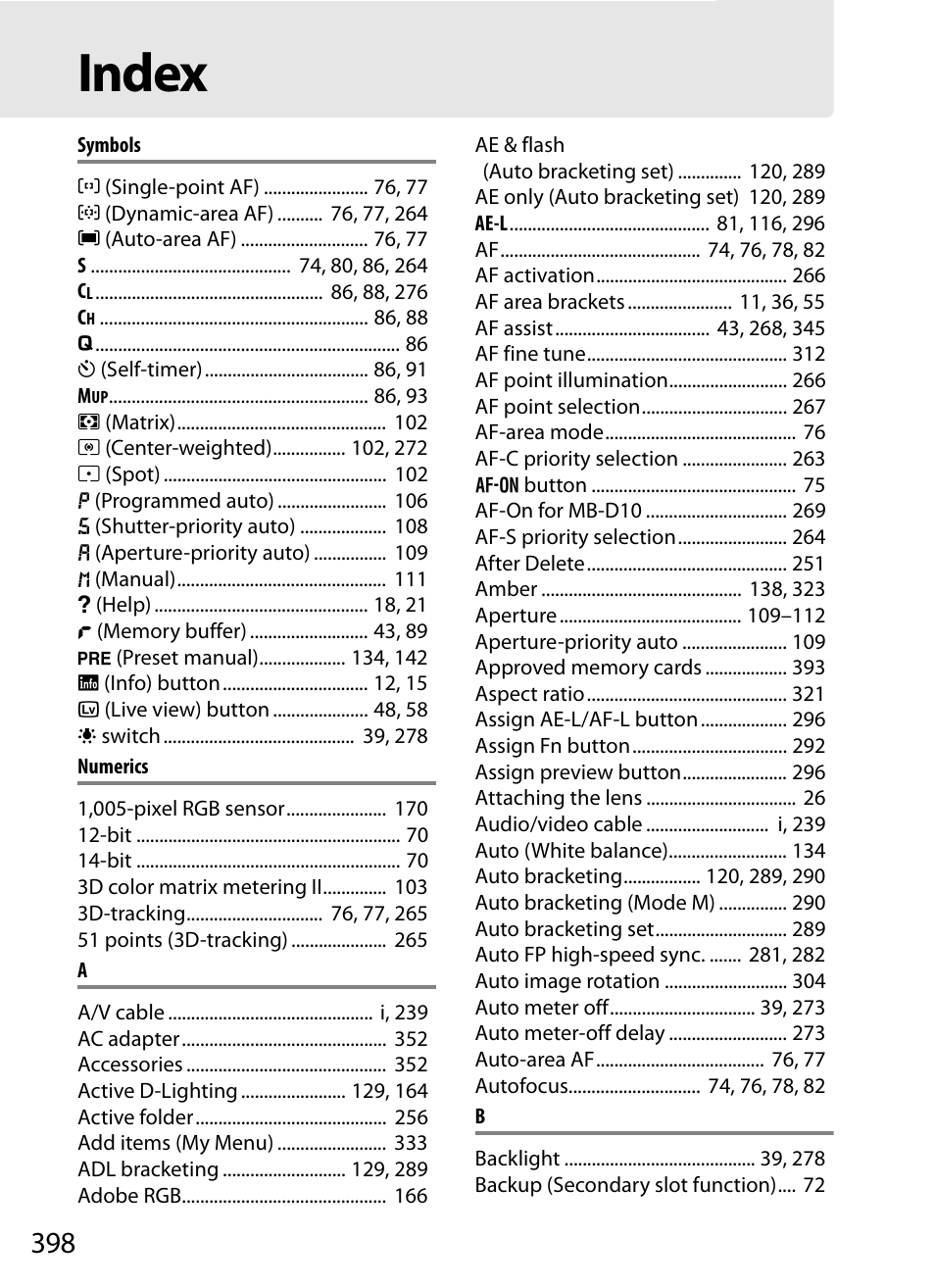 Index | Nikon D300s User Manual | Page 424 / 432