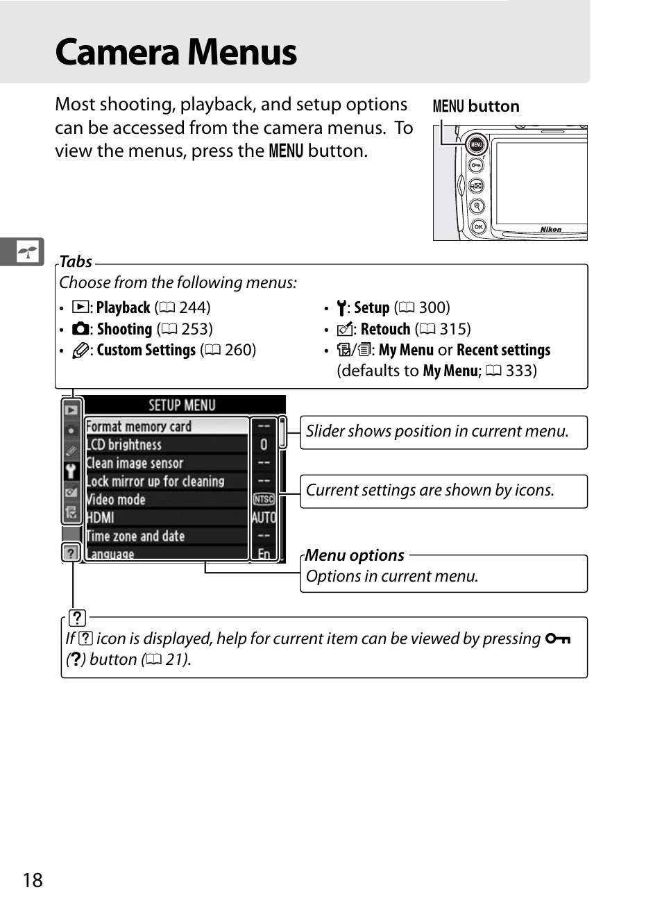 Camera menus | Nikon D300s User Manual | Page 44 / 432