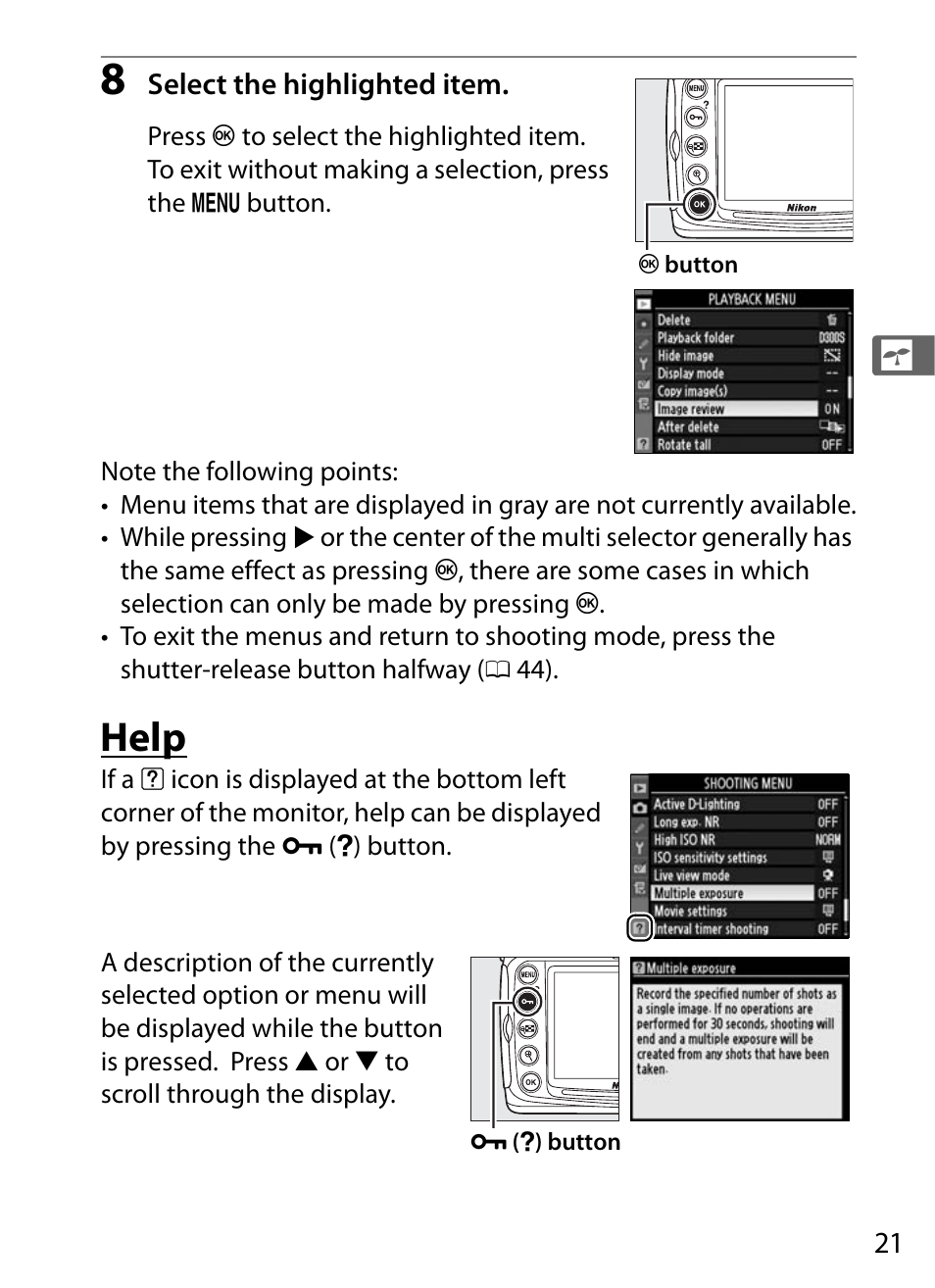 Help | Nikon D300s User Manual | Page 47 / 432