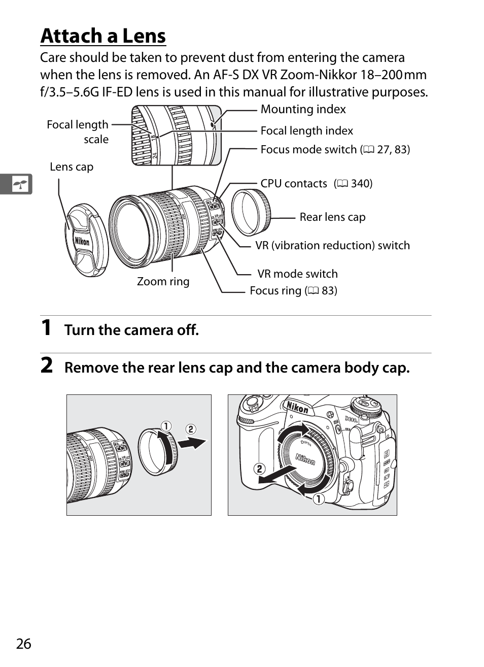 Attach a lens | Nikon D300s User Manual | Page 52 / 432