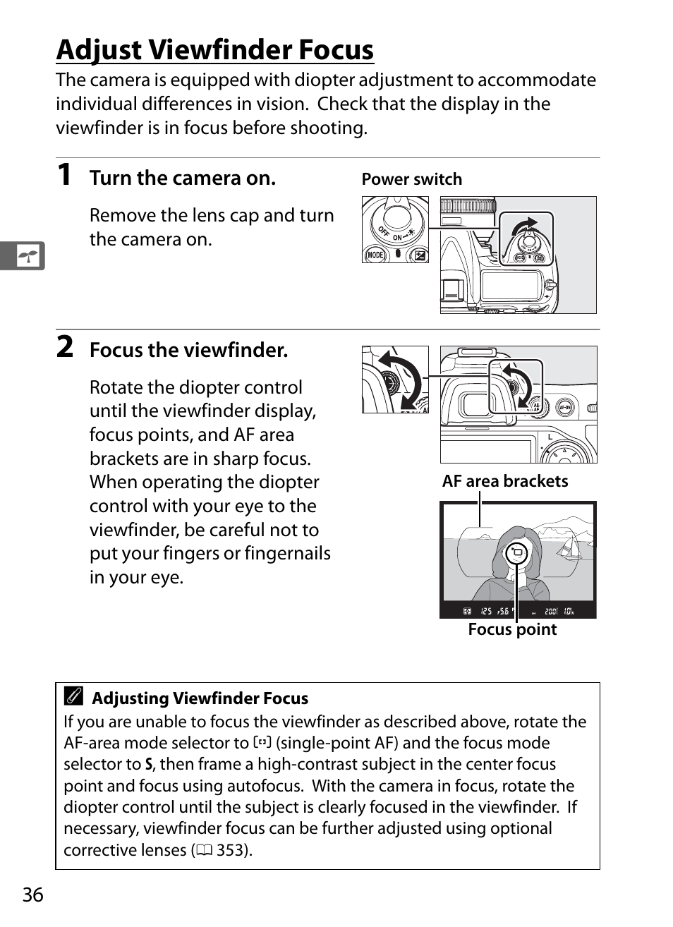 Adjust viewfinder focus | Nikon D300s User Manual | Page 62 / 432