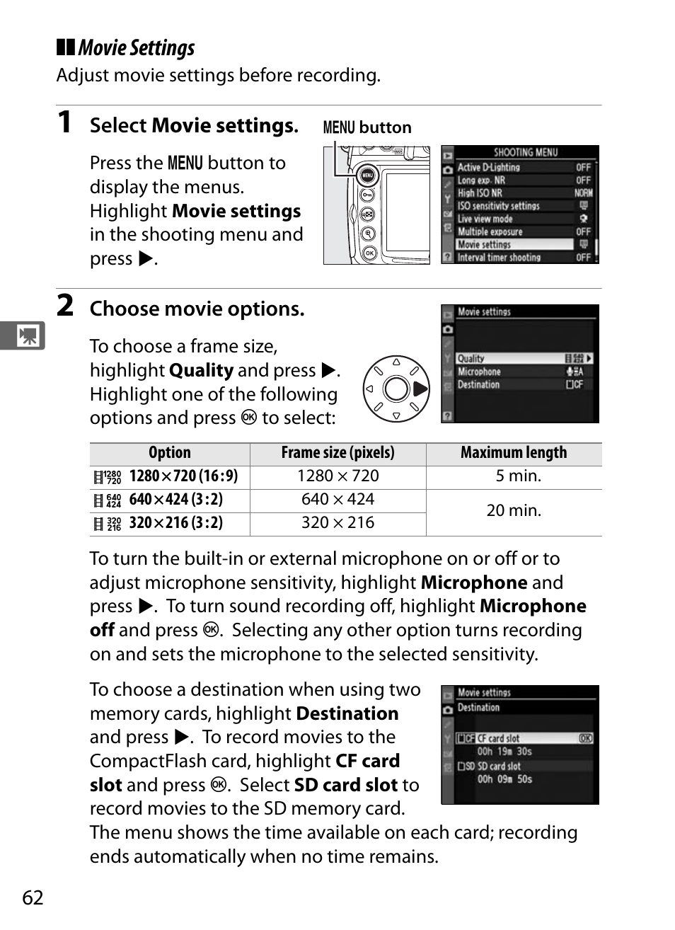 Movie settings | Nikon D300s User Manual | Page 88 / 432
