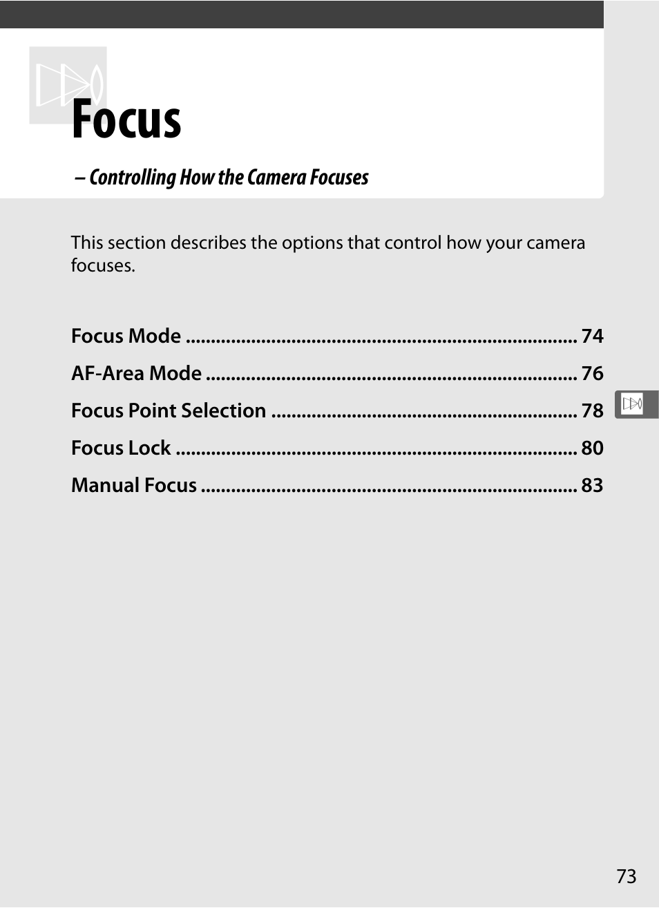 Focus | Nikon D300s User Manual | Page 99 / 432