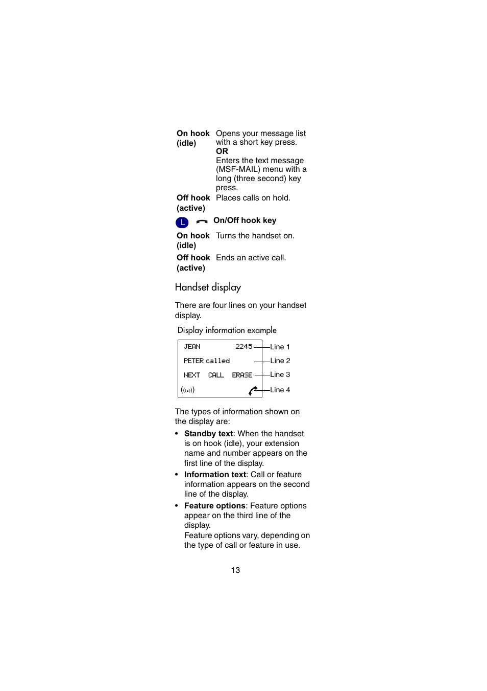 Handset display | Nortel Networks Passport 7420 User Manual | Page 13 / 50