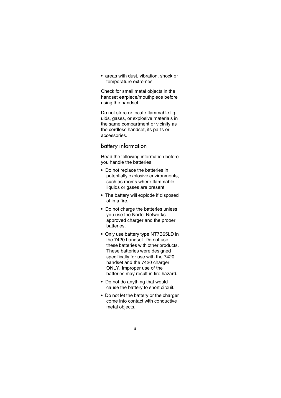 Battery information | Nortel Networks Passport 7420 User Manual | Page 6 / 50