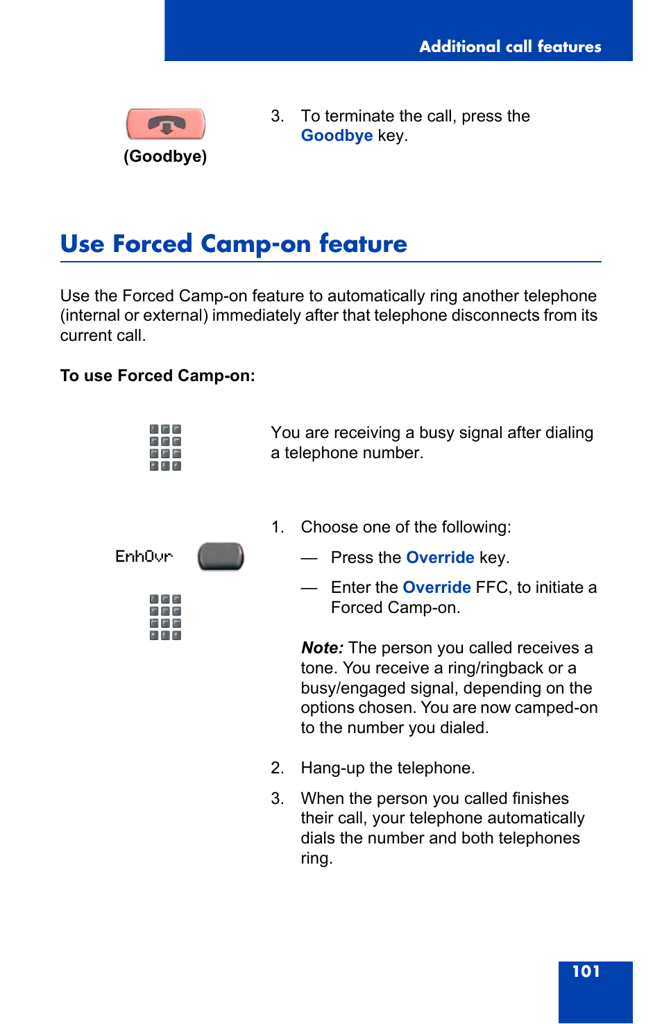 Use forced camp-on feature | Nortel Networks 2004 User Manual | Page 101 / 150