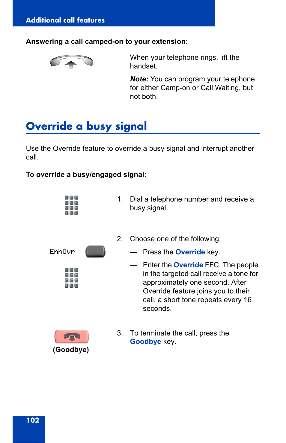 Override a busy signal | Nortel Networks 2004 User Manual | Page 102 / 150