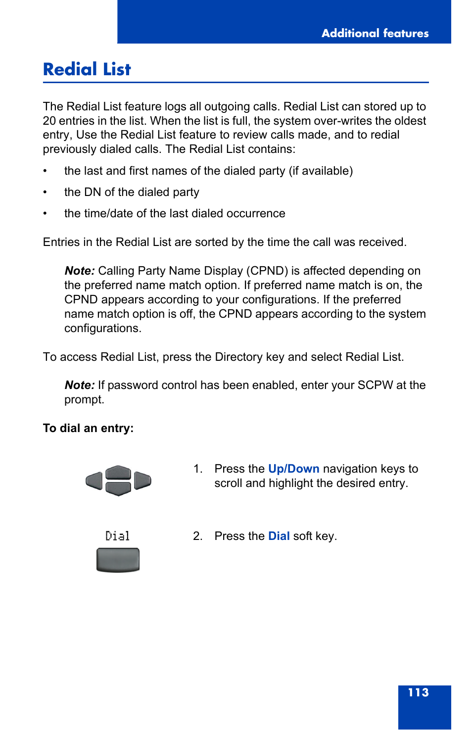 Redial list | Nortel Networks 2004 User Manual | Page 113 / 150