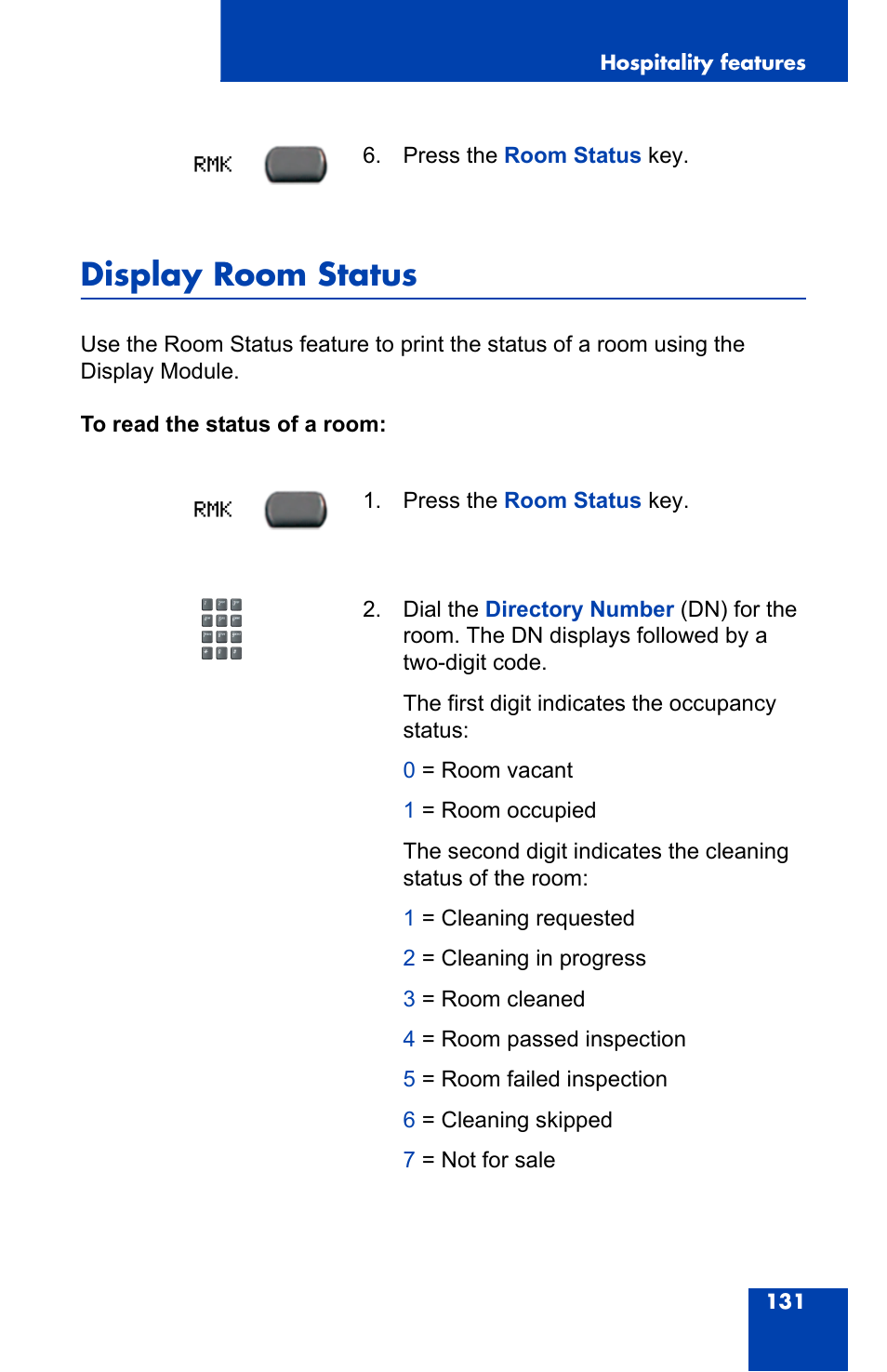 Display room status | Nortel Networks 2004 User Manual | Page 131 / 150