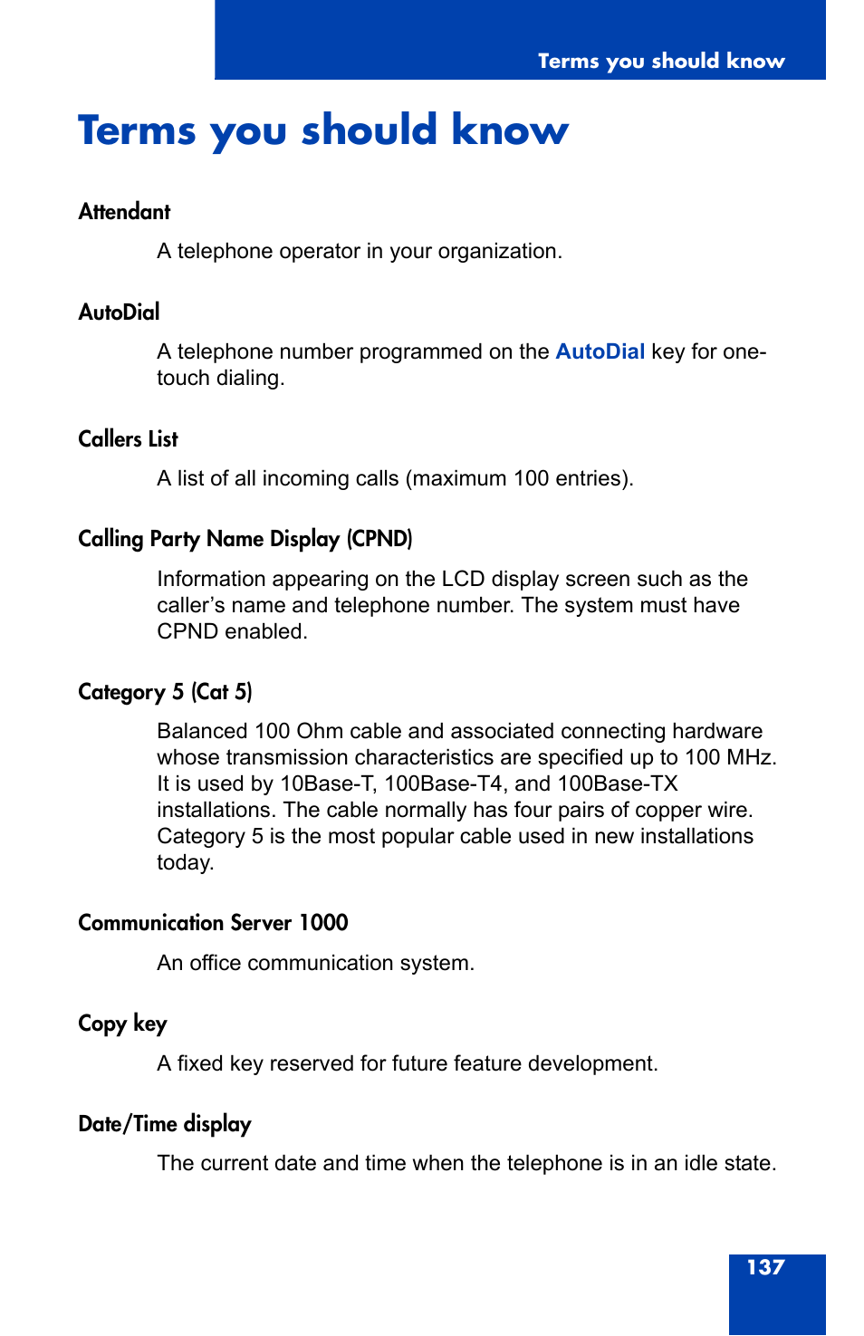 Terms you should know | Nortel Networks 2004 User Manual | Page 137 / 150