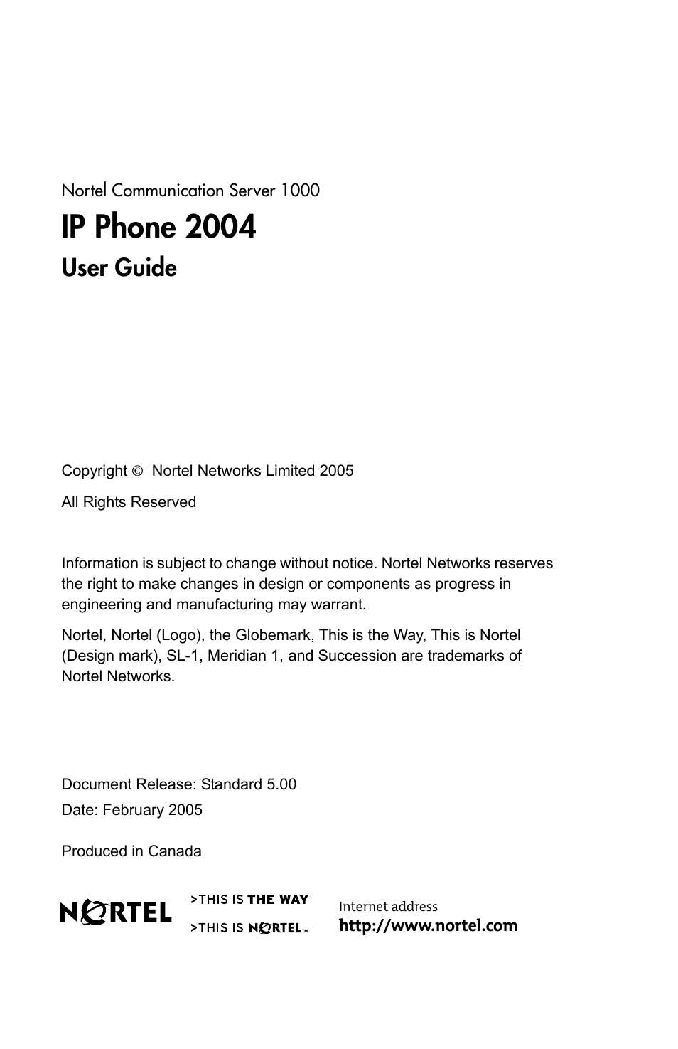 Ip phone 2004, User guide | Nortel Networks 2004 User Manual | Page 150 / 150