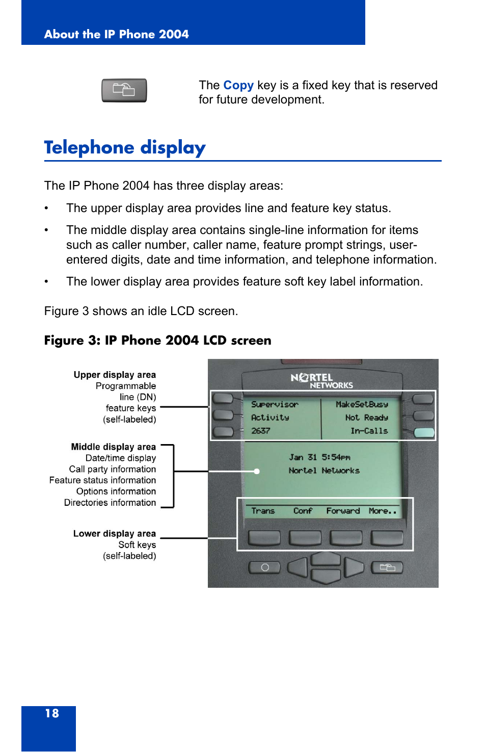 Telephone display | Nortel Networks 2004 User Manual | Page 18 / 150