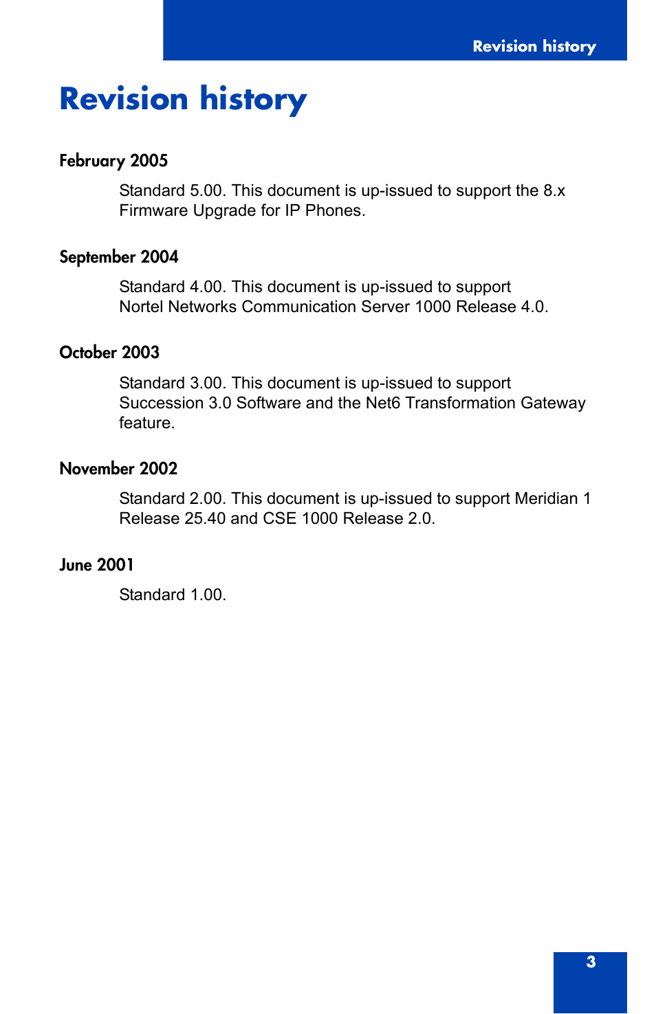 Revision history | Nortel Networks 2004 User Manual | Page 3 / 150