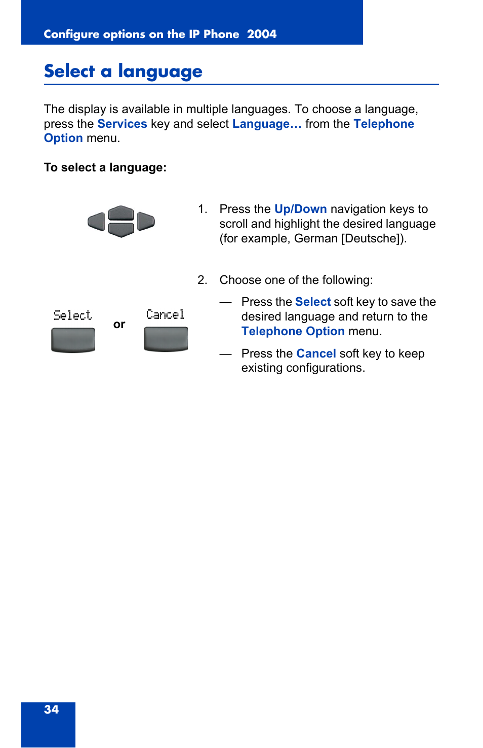 Select a language | Nortel Networks 2004 User Manual | Page 34 / 150