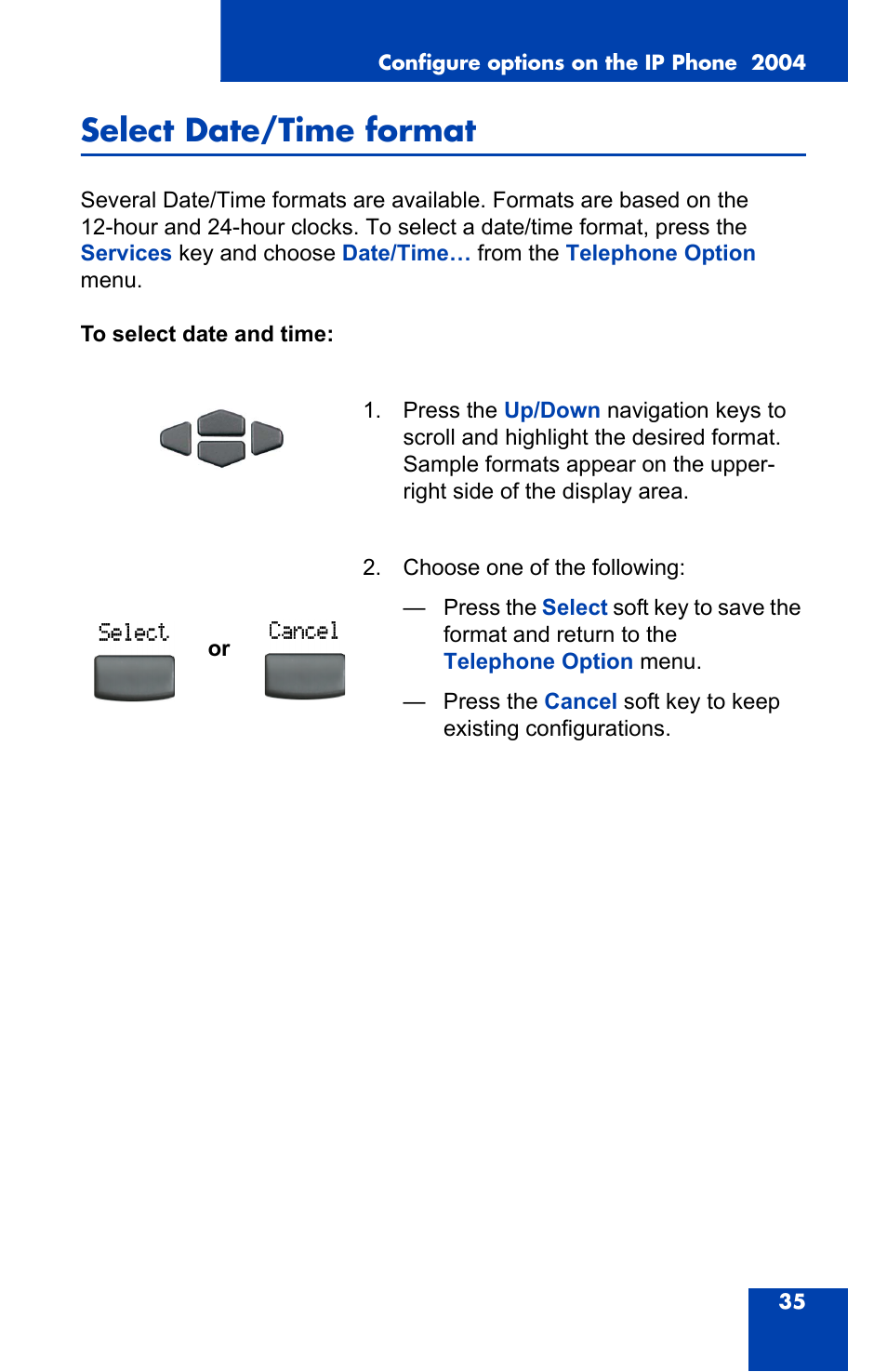 Select date/time format | Nortel Networks 2004 User Manual | Page 35 / 150