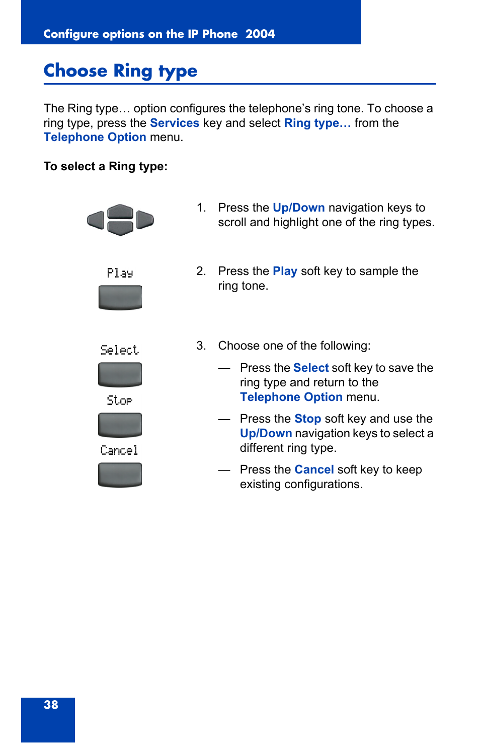 Choose ring type | Nortel Networks 2004 User Manual | Page 38 / 150