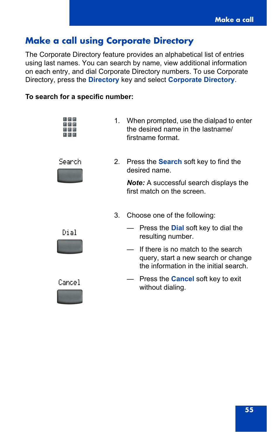 Make a call using corporate directory | Nortel Networks 2004 User Manual | Page 55 / 150