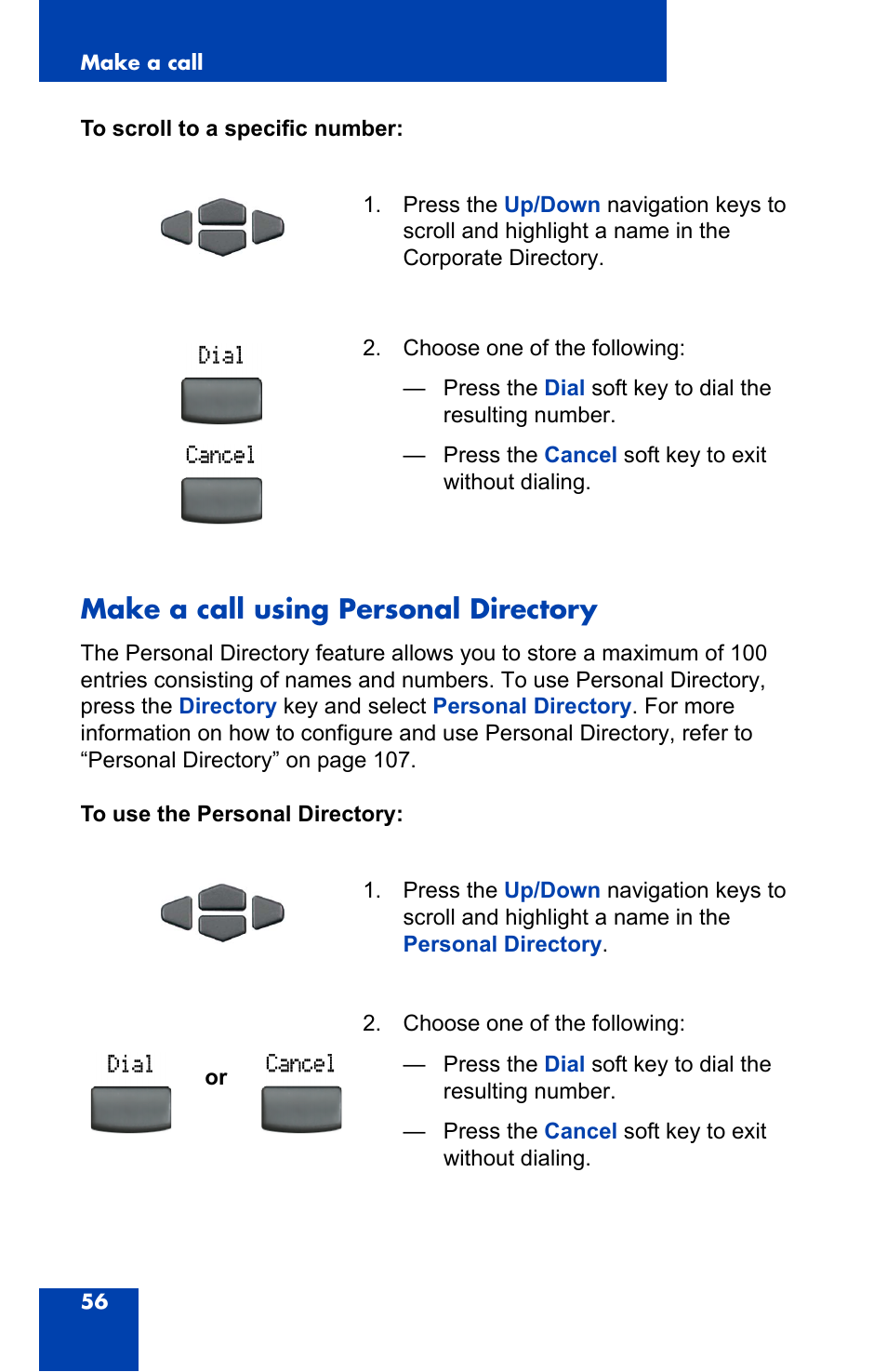 Make a call using personal directory | Nortel Networks 2004 User Manual | Page 56 / 150