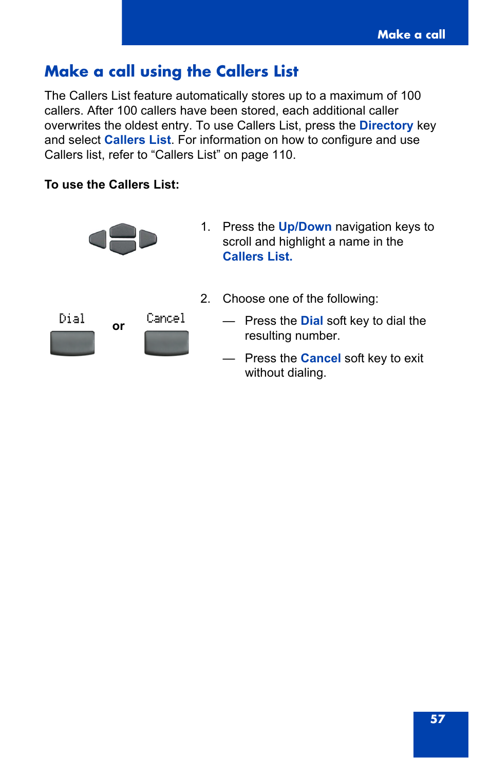 Make a call using the callers list | Nortel Networks 2004 User Manual | Page 57 / 150