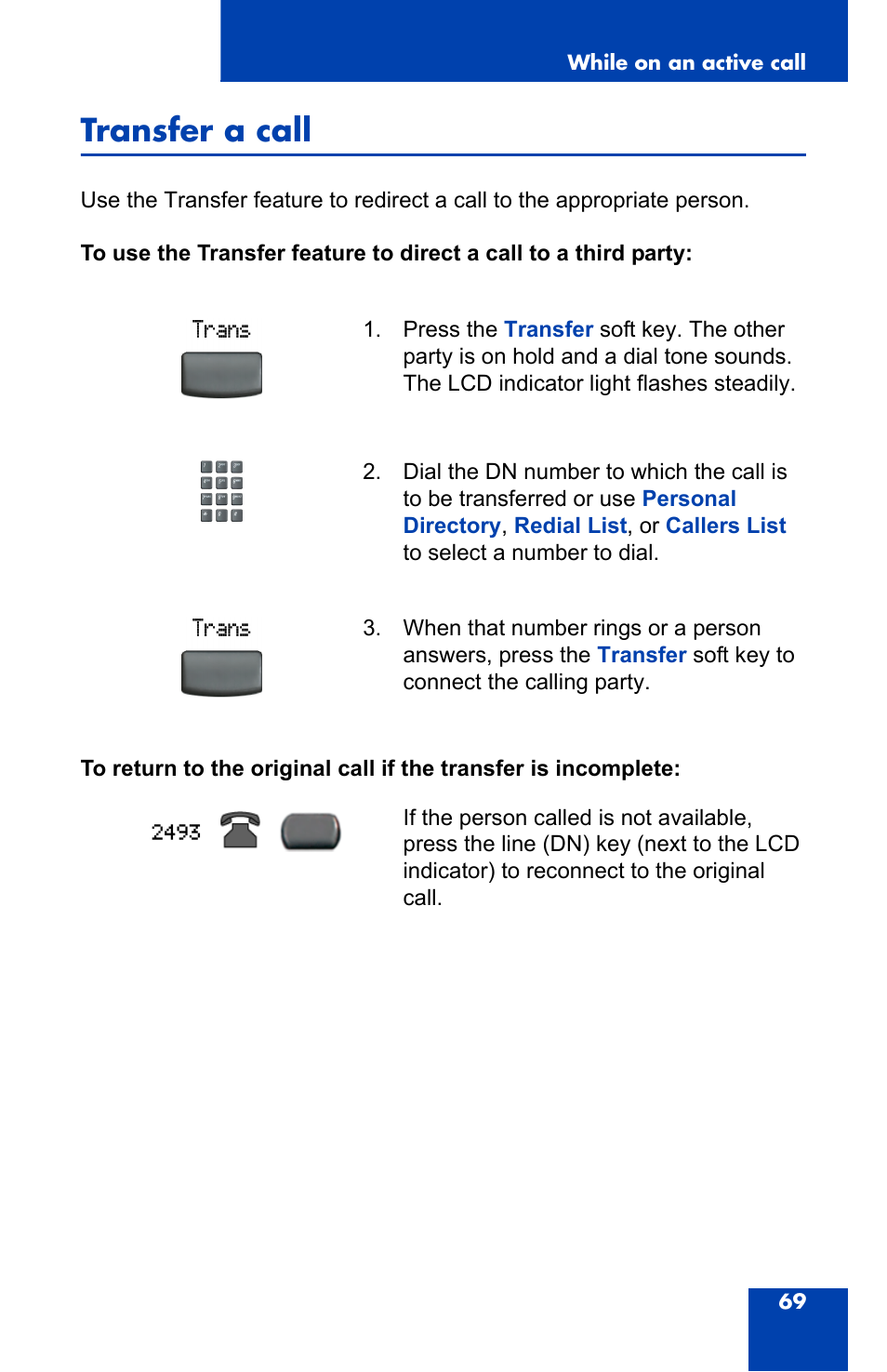Transfer a call | Nortel Networks 2004 User Manual | Page 69 / 150