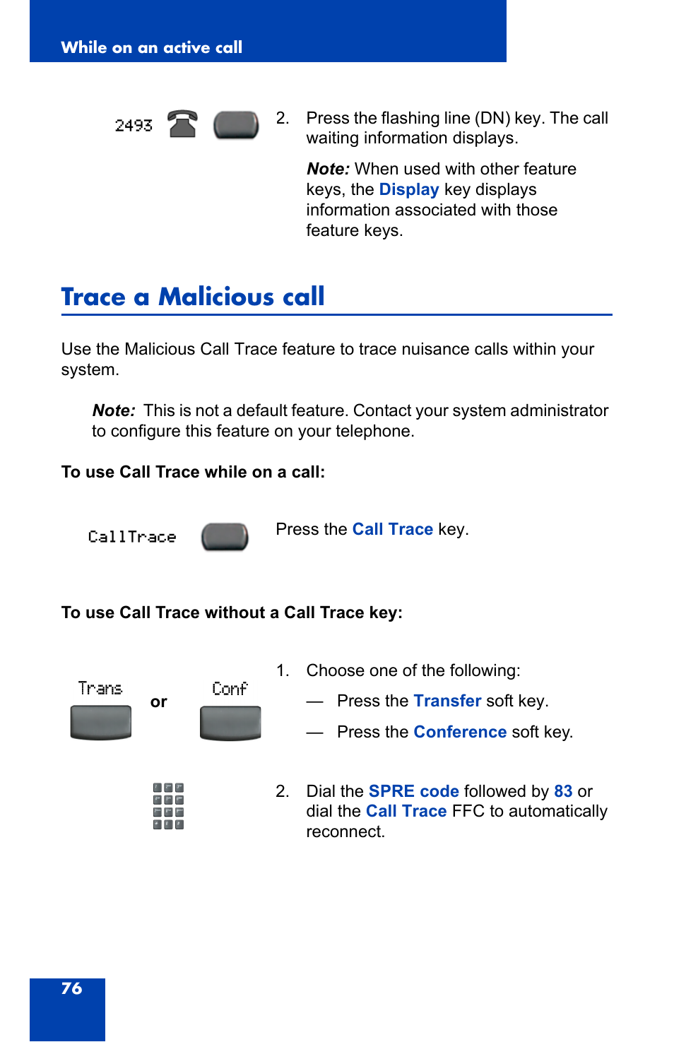 Trace a malicious call | Nortel Networks 2004 User Manual | Page 76 / 150