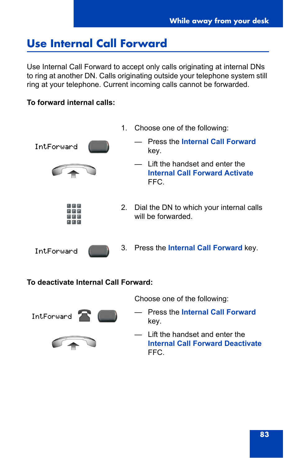 Use internal call forward | Nortel Networks 2004 User Manual | Page 83 / 150