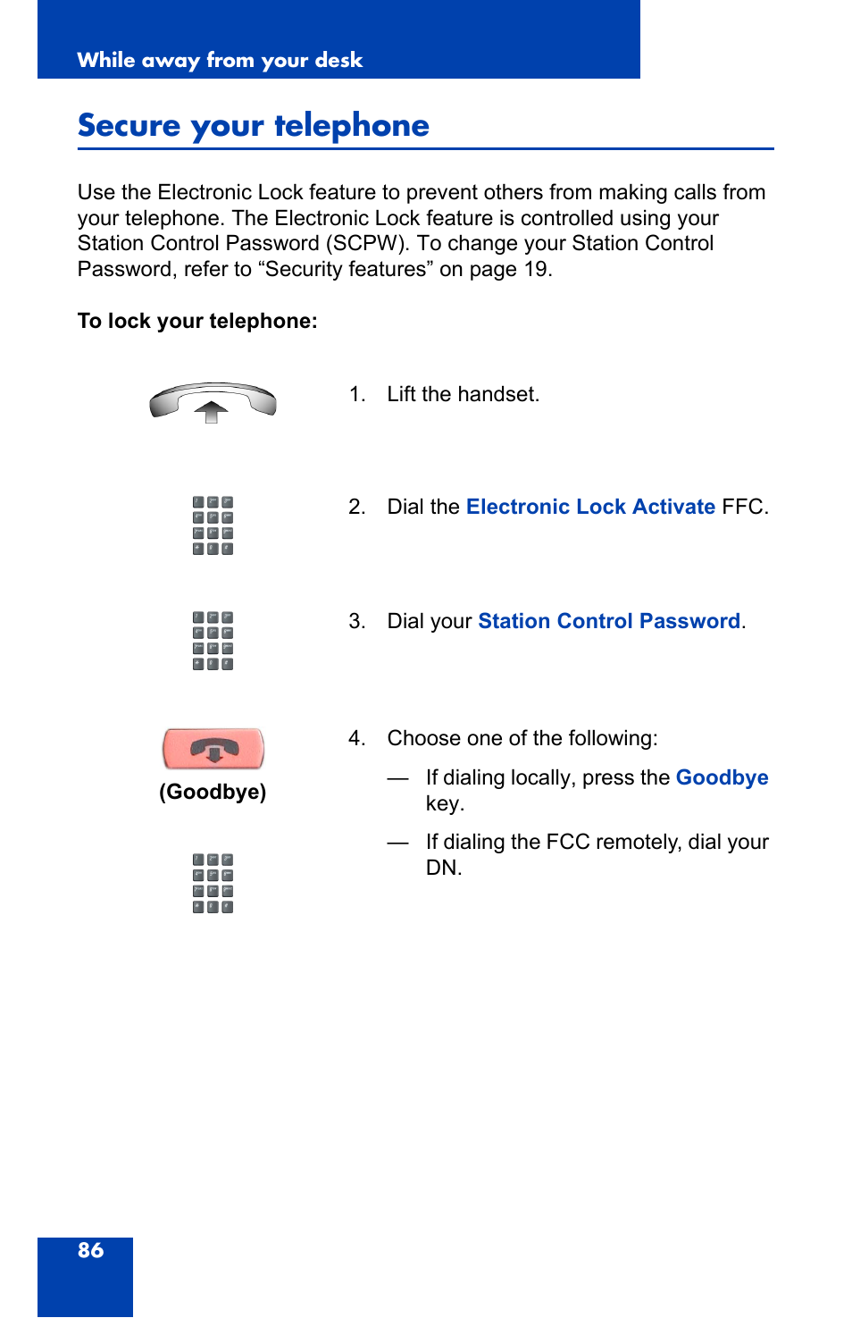 Secure your telephone | Nortel Networks 2004 User Manual | Page 86 / 150
