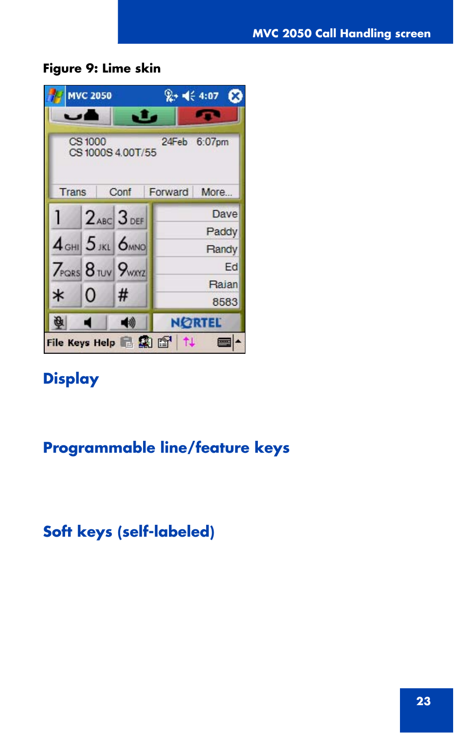 Display, Programmable line/feature keys, Soft keys (self-labeled) | Nortel Networks NN42340-100 User Manual | Page 23 / 88