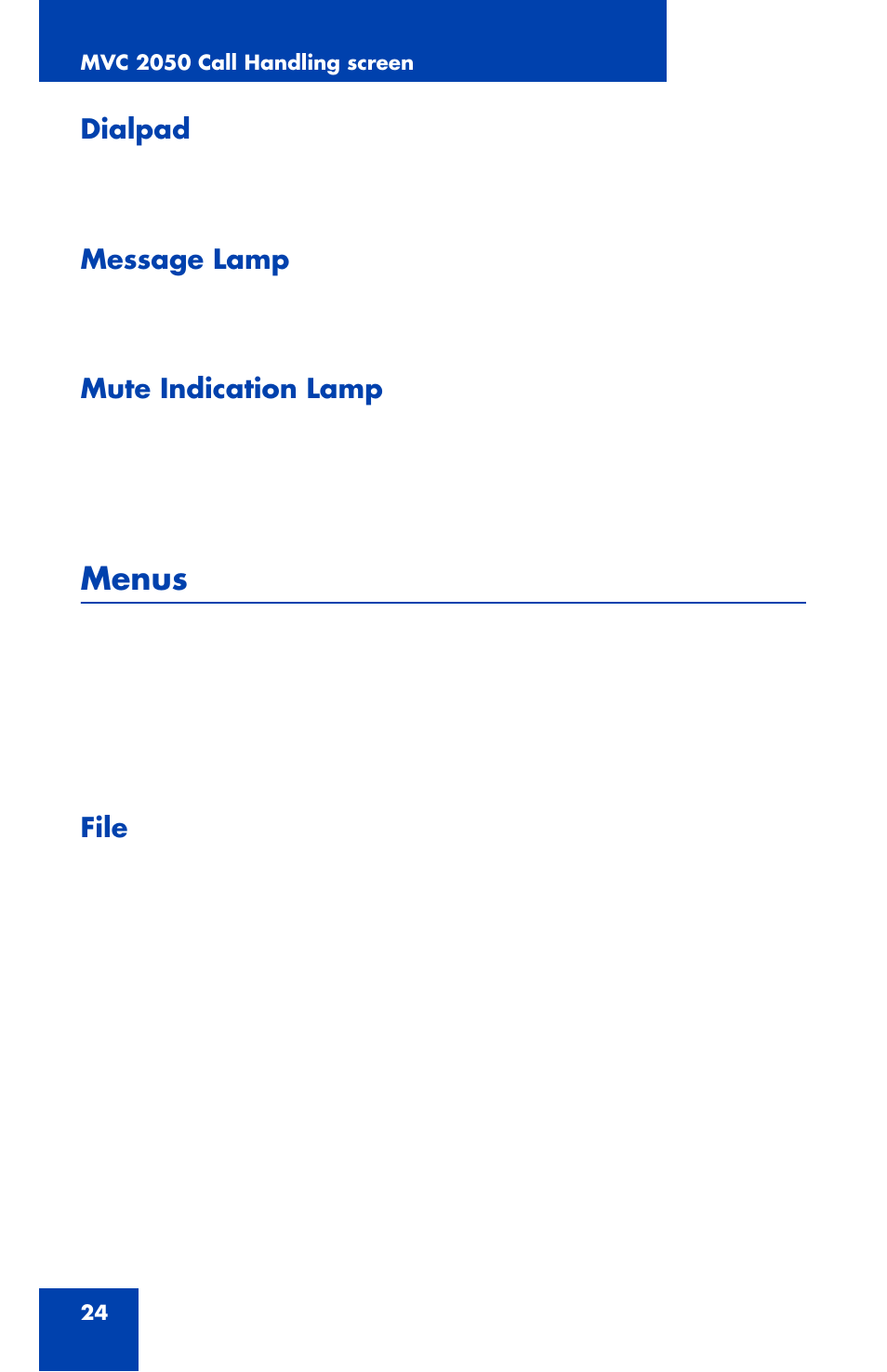 Dialpad, Message lamp, Mute indication lamp | Menus, File | Nortel Networks NN42340-100 User Manual | Page 24 / 88