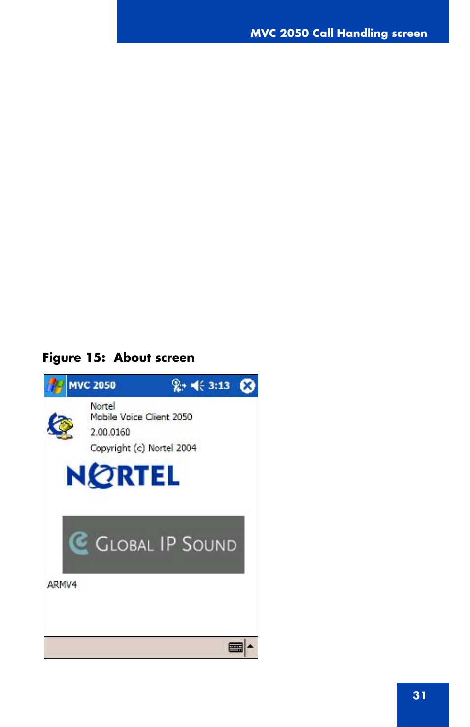 Diagnostics, About mvc 2050, Figure 15: about screen | Ns^rtel | Nortel Networks NN42340-100 User Manual | Page 31 / 88