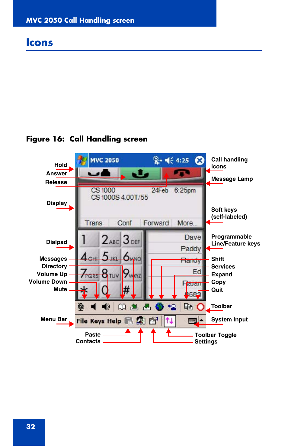 Icons, Figure 16: call handling screen | Nortel Networks NN42340-100 User Manual | Page 32 / 88