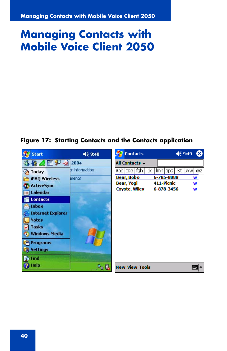 Managing contacts with mobile voice client 2050 | Nortel Networks NN42340-100 User Manual | Page 40 / 88