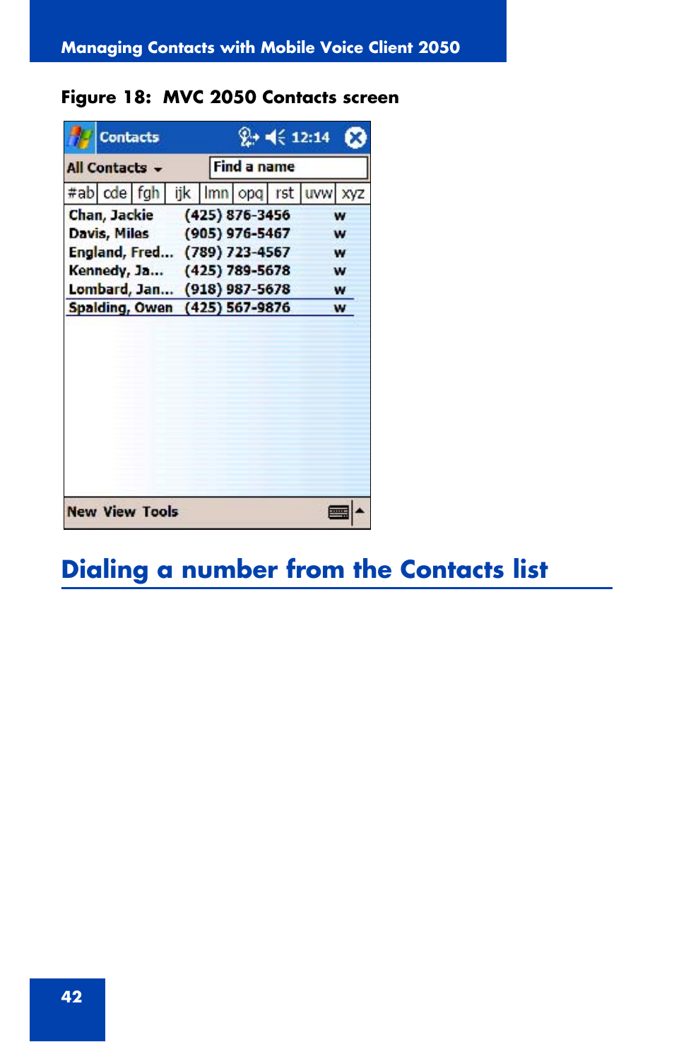 Dialing a number from the contacts list | Nortel Networks NN42340-100 User Manual | Page 42 / 88