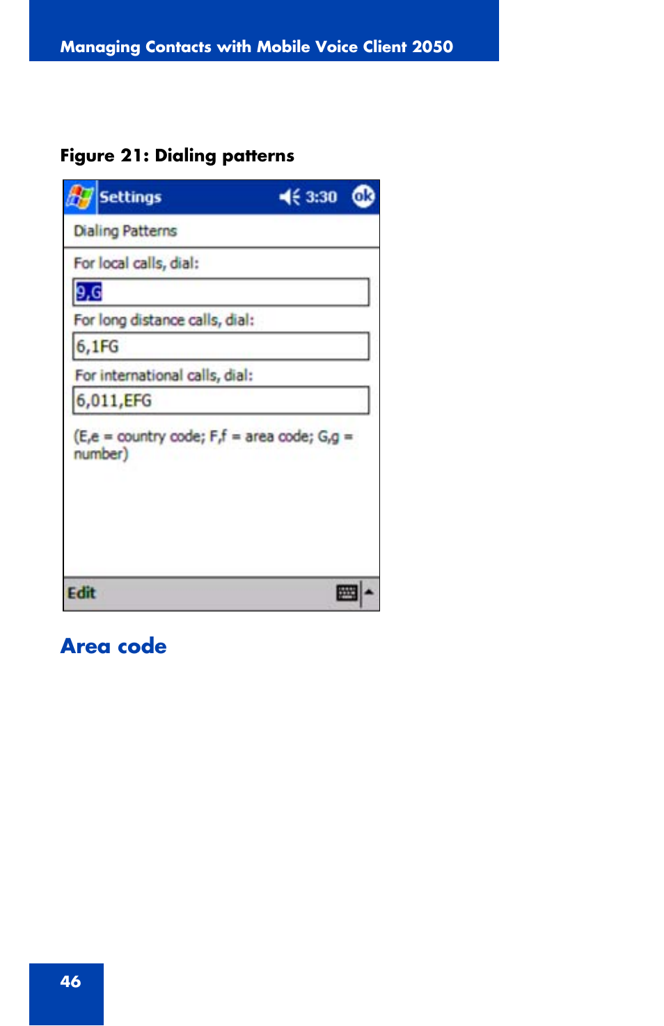 Area code, Edit | Nortel Networks NN42340-100 User Manual | Page 46 / 88