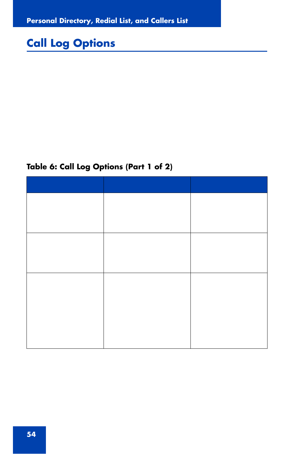 Call log options | Nortel Networks NN42340-100 User Manual | Page 54 / 88