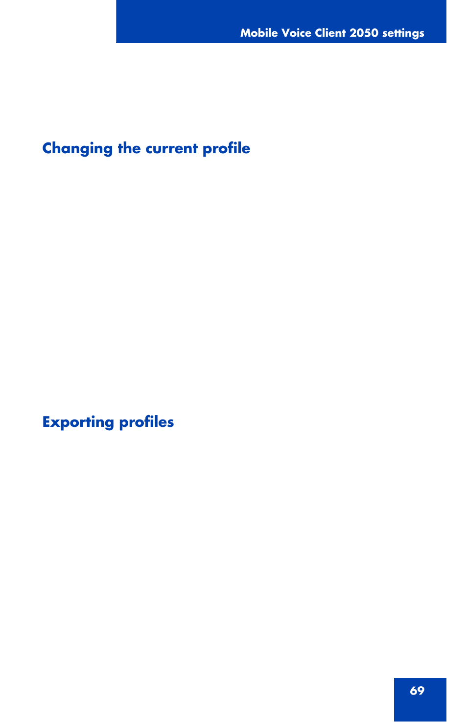 Changing the current profile, Exporting profiles | Nortel Networks NN42340-100 User Manual | Page 69 / 88