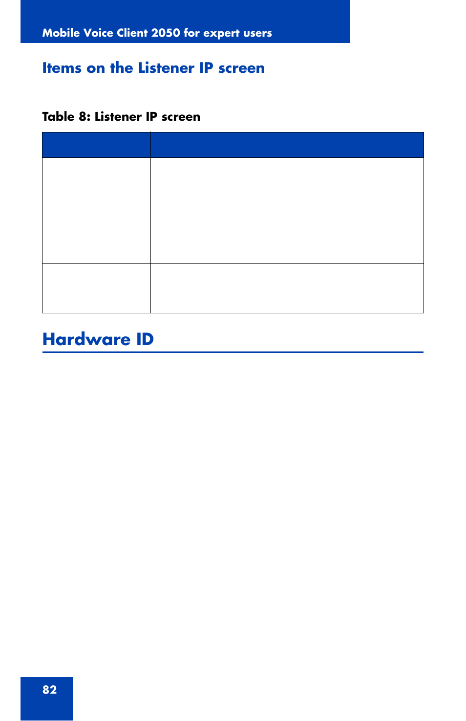 Items on the listener ip screen, Hardware id | Nortel Networks NN42340-100 User Manual | Page 82 / 88