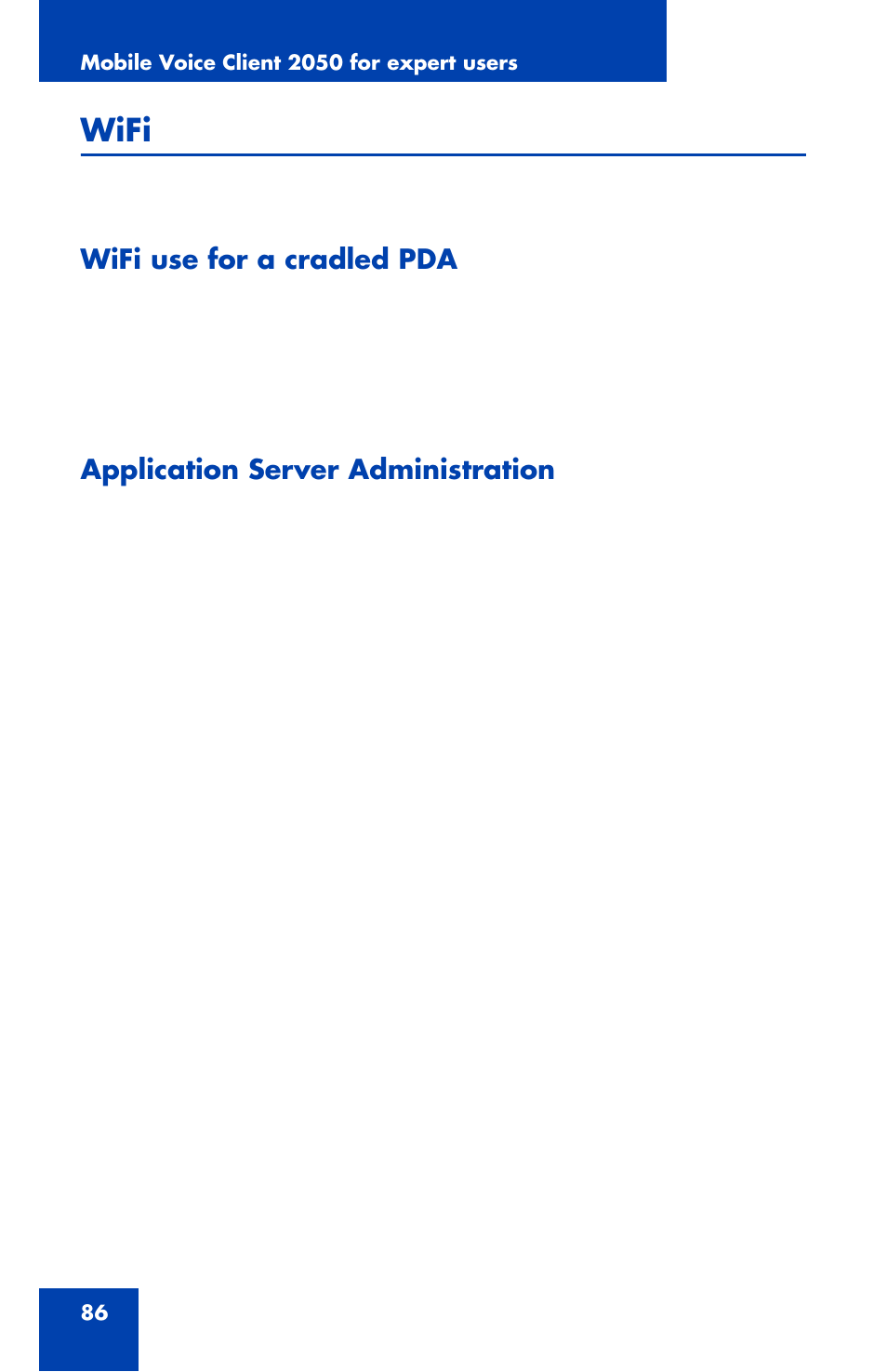 Wifi, Wifi use for a cradled pda, Application server administration | Nortel Networks NN42340-100 User Manual | Page 86 / 88